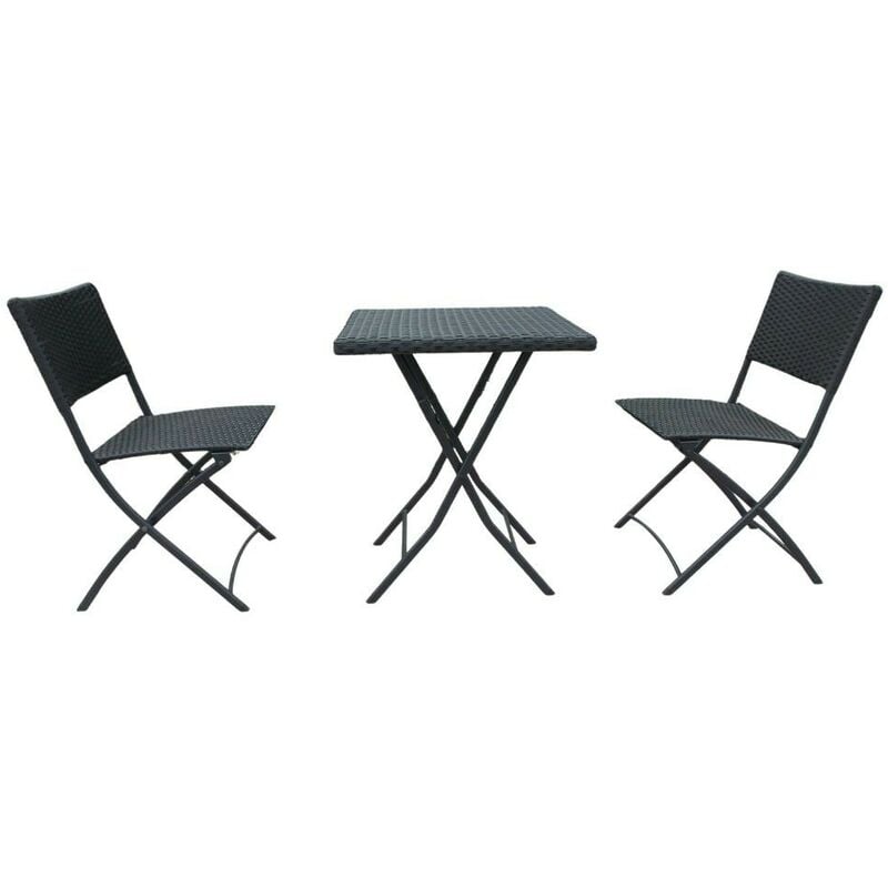 Toscohome - Ensemble table et chaises pliantes en rotin noir - WRB015