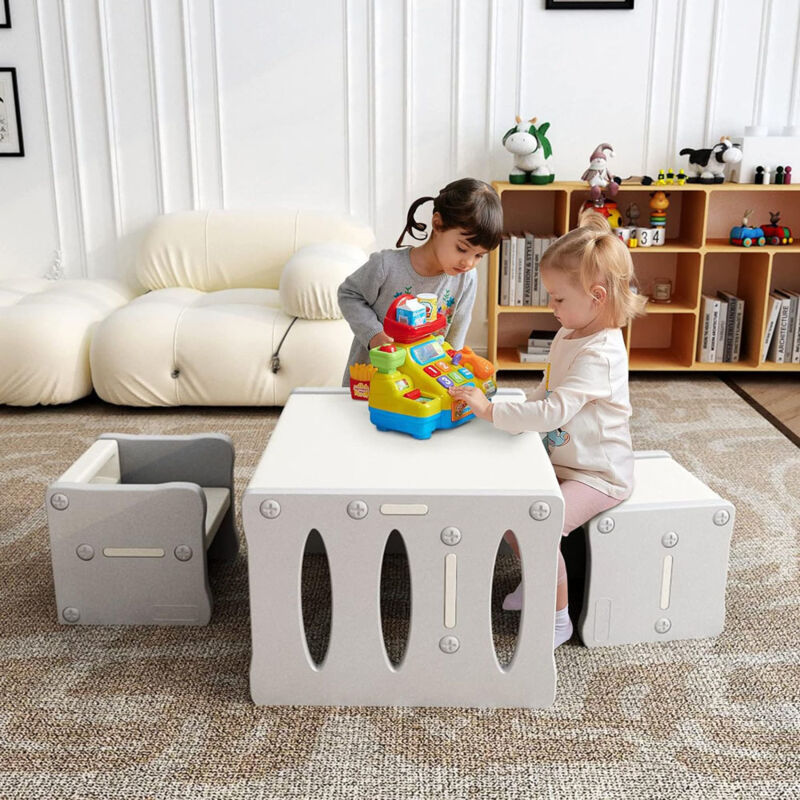 Sinbinta - Ensemble Table et Chaises pour Enfants Bureau d'activités en Plastique pour Enfants avec 2 Tabourets Ensemble de Meubles Multifonctions