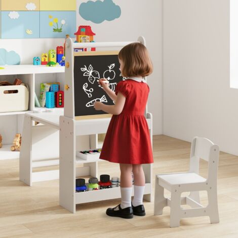 Ensemble Table et Chaises pour enfants Chevalet Table d'Étude avec Chaise Bureau Poste de Travail Informatique Tableau Gris