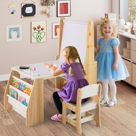 Ensemble Table et Chaises pour enfants Chevalet Table d'Étude avec Chaise Bureau Poste de Travail Informatique Tableau Naturel
