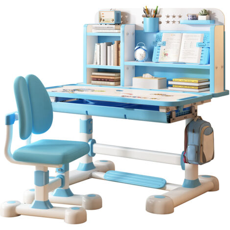 Ensemble table et chaises pour enfants FLASIDU, réglable en hauteur, aide à corriger la posture assise, 117×110×50 cm (bleu).