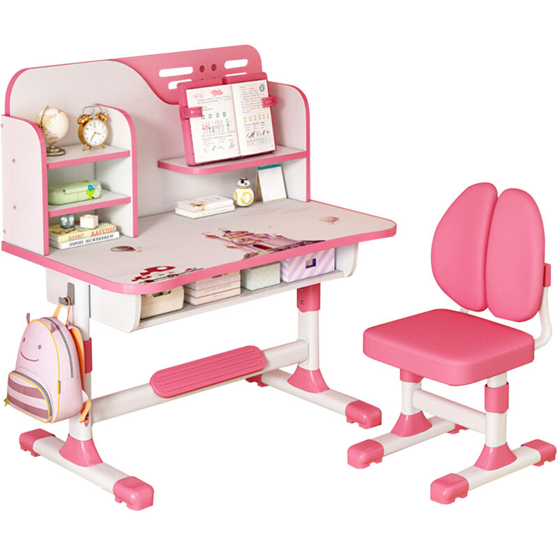 Ensemble table et chaises pour enfants, réglable en hauteur, posture assise correcte, 111 × 80 × 54cm, rose.