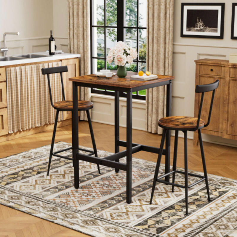 Ensemble table et chaises - table de bar carrée 60x60x92 cm plateau panneaux de particules et 2 chaises en panneaux de particules blanc avec pieds en