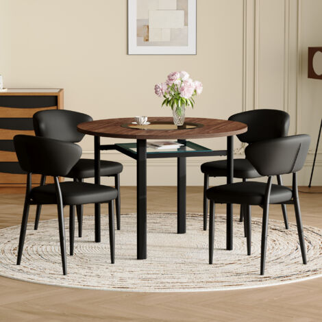 Ensemble table et chaises, table de salle à manger ronde avec 4 chaises, noir, 100 x 100 x 76 cm, aspect bois