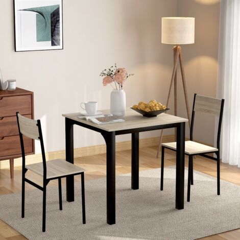 Ensemble table et chaises, table et chaises de salle à manger, structure en métal noir, avec 2 chaises, style industriel rétro, adapté pour balcon, salle à manger et salon - Couleur naturelle