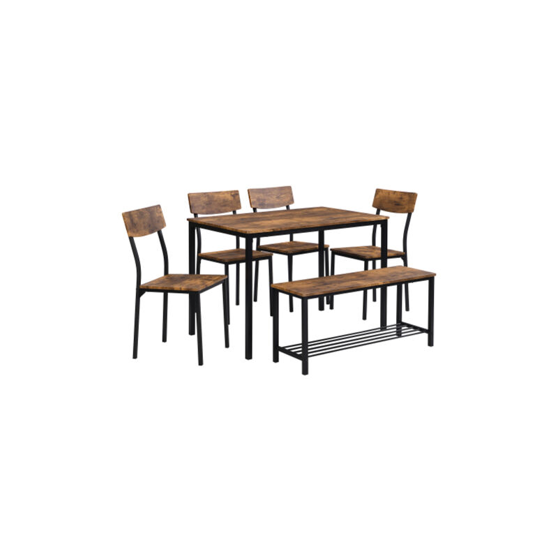 Ensemble table et chaises,Ensemble Table et Chaises 6 pcs style industriel - Table à manger 110x70cm avec 4 chaises et 1 banc pour salle à manger