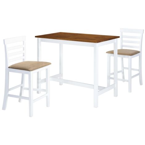 Ensemble Table et Tabouret de bar 3 pcs  Ensemble Table à manger + 2 chaises Bois massif Marron et blanc 59585