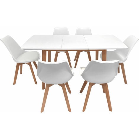 Table à manger extensible Brixton 160-200cm pieds blanc + 6 chaises Suedia  multicouleurs