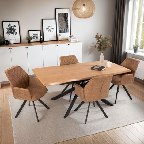 Ensemble table extensible 180-240 cm + 4 fauteuils camel - VENTER