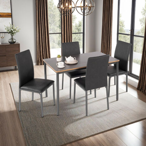 Ensemble table grise + 4 chaises en PU anthracite - MIRLEY