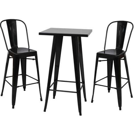Ensemble table haute avec 2 tabourets de bar en métal noir style industriel TAB04009