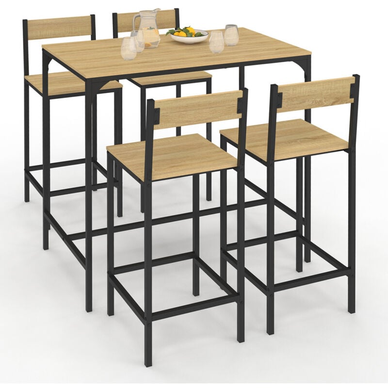 Ensemble table haute de bar detroit 100 cm et 4 chaises de bar design industriel