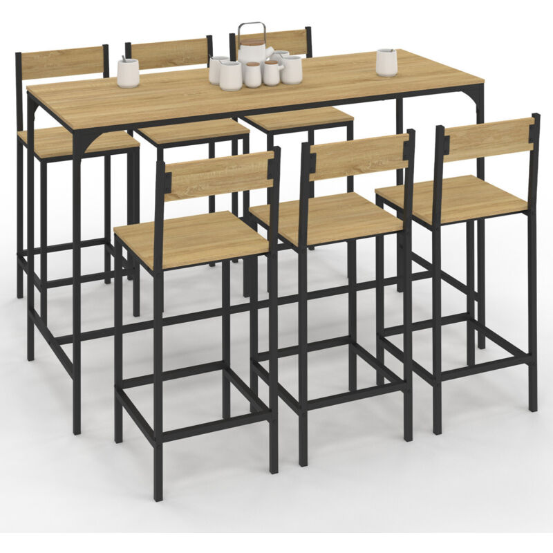 Ensemble table haute de bar detroit 150 cm et 6 chaises de bar design industriel Ensemble table haute de bar detroit 150 cm et 6 chaises de bar design industriel