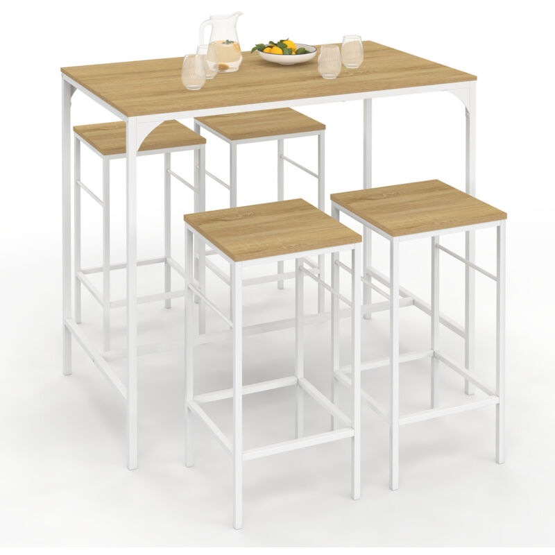 Ensemble table haute de bar detroit 100 cm et 4 tabourets bois et métal blanc design industriel