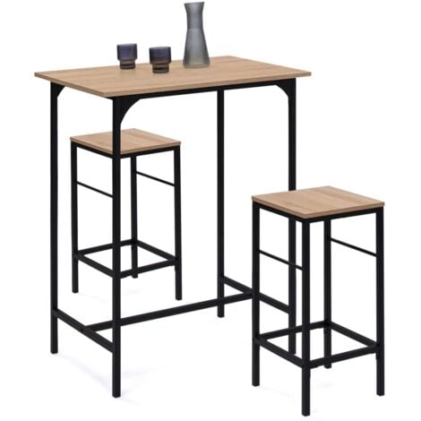 Ensemble table haute de bar DETROIT 80 cm et 2 tabourets design industriel