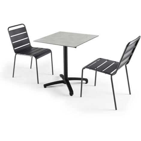 Table de jardin inclinable carrée 70 x 70 cm en HPL et 2 chaises avec accoudoirs en métal