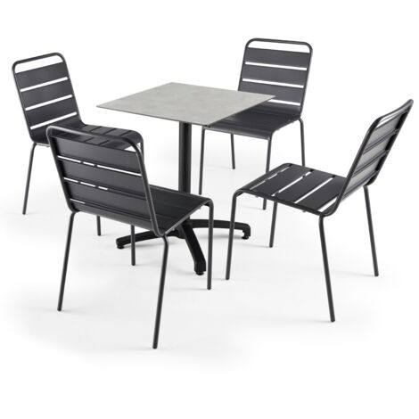 Table de jardin carré inclinable 60 x 60 cm en HPL et 4 chaises avec accoudoirs en métal
