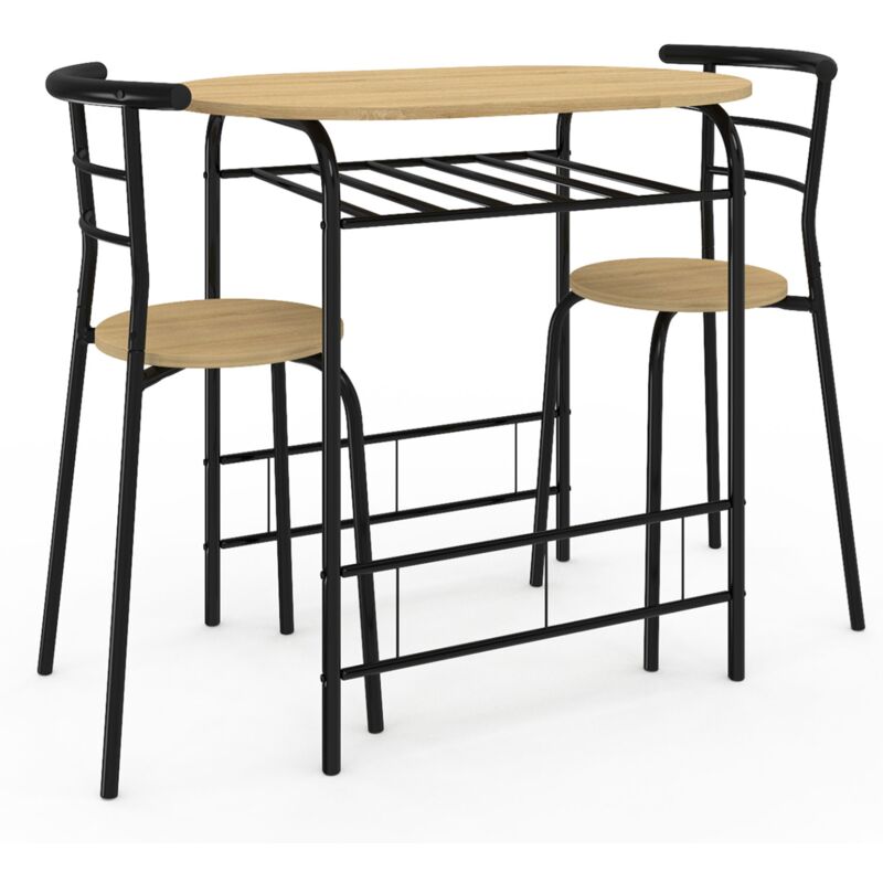 Ensemble table LYNETH 2 personnes + 2 chaises bois et métal noir