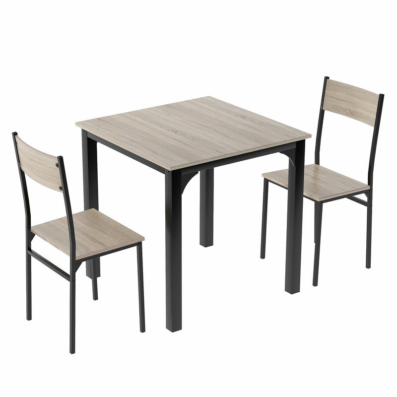 Ensemble table à manger avec 2 chaises, 70 x 70 x 75 cm pour 2 personnes, pour Cuisine, Salle à Manger, Salon, Beige