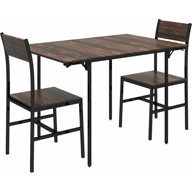 Ensemble table à manger extensible 80-118 cm 2 places design industriel - table double rabat - acier noir aspect bois - Marron