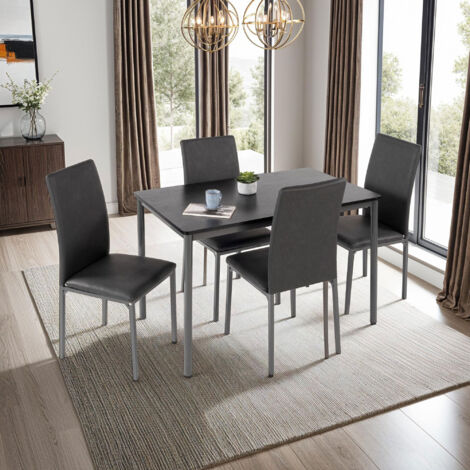Ensemble table noir + 4 chaises en PU anthracite - MIRLEY