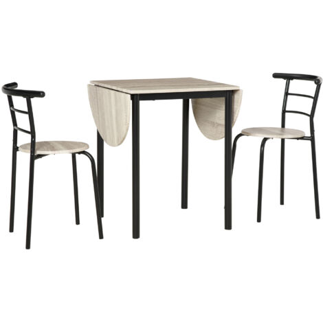 Ensemble table ovale extensible et 2 chaises - table pliante - métal et MDF - noir et naturel