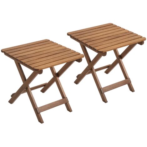 Ensemble table patio : 2 tables pliantes bois acacia, 45x45x45 cm, teck.