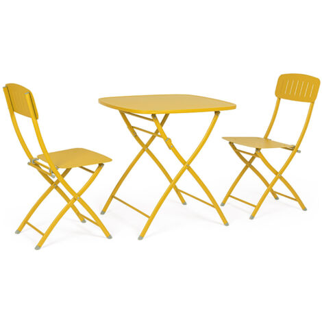 Ensemble table pliante et 2 chaises en acier avec revêtement électrophorétique jaune