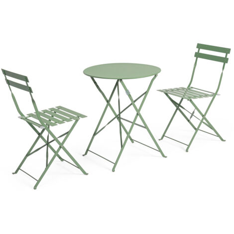 Ensemble table pliante et 2 chaises en acier avec revêtement électrophorétique vert