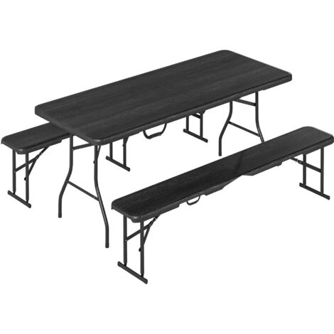 Ensemble table pliante et bancs pique-nique 180 cm noir avec poignées transport