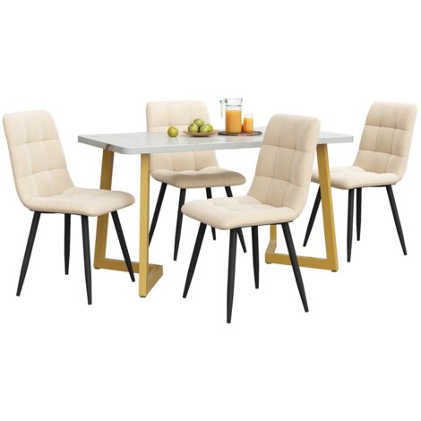 Ensemble table rectangulaire 117cm + 4 chaises velours beige - Pieds dorés - Moderne
