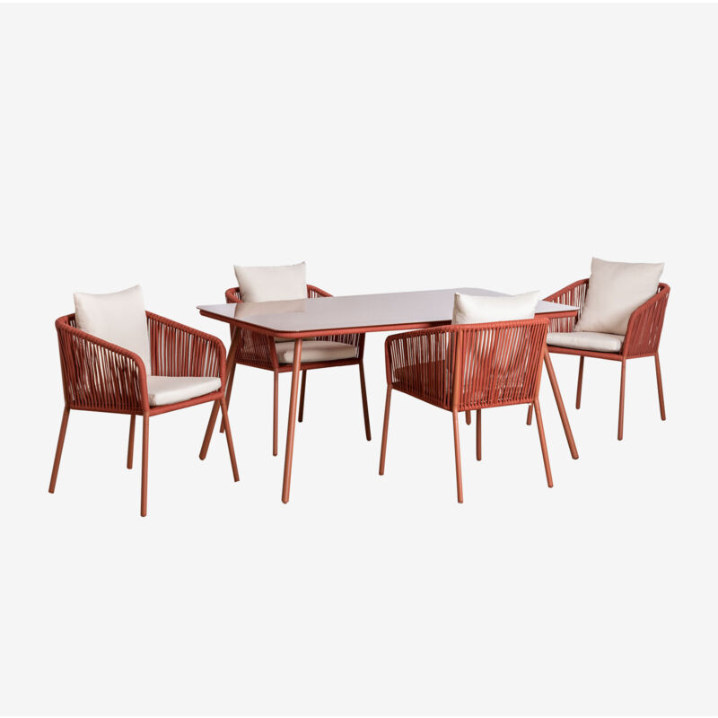 Ensemble table rectangulaire Arhiza Classic 160x90 cm et 4 chaises de jardin en aluminium Sklum Rouge Tuile
