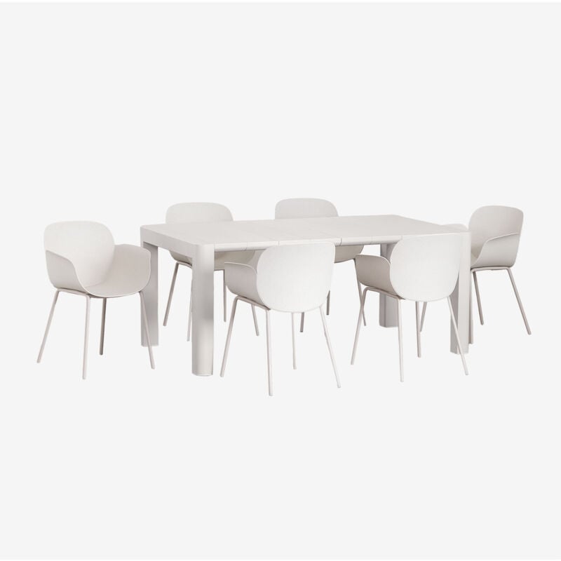 Ensemble table rectangulaire (180x100 cm) Arnadine et 6 chaises de jardin Lynette Sklum Blanc Gardenia