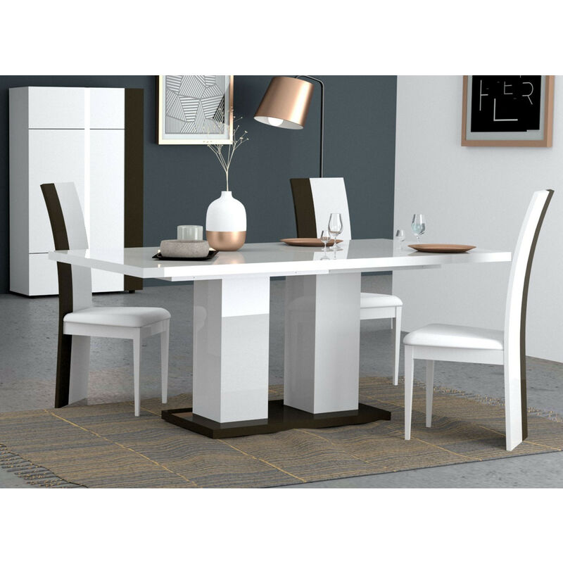 Ensemble table rectangulaire et 4 chaises bois laqué blanc et noir Koyd