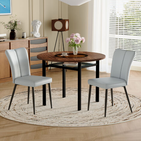 Ensemble table ronde 100 cm 2 chaises PU gris clair moderne