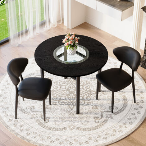 Ensemble table ronde 100 cm 2 fauteuils PU noir moderne design