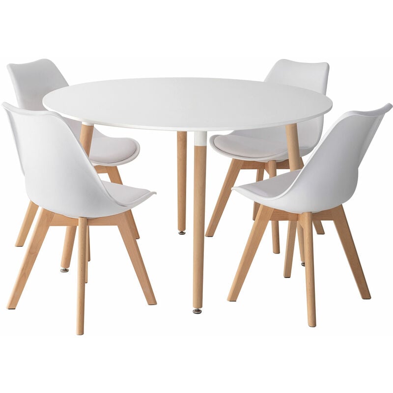 Ensemble table ronde 120cm martha et 4 chaises nora blanc - Happy Garden