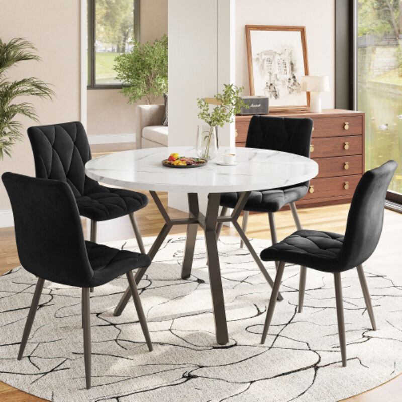 Ensemble table ronde 5 pièces 4 chaises cuir noir ergonomique moderne stable