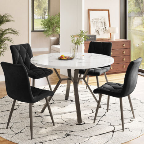 Ensemble table ronde 5 pièces 4 chaises cuir noir ergonomique moderne stable