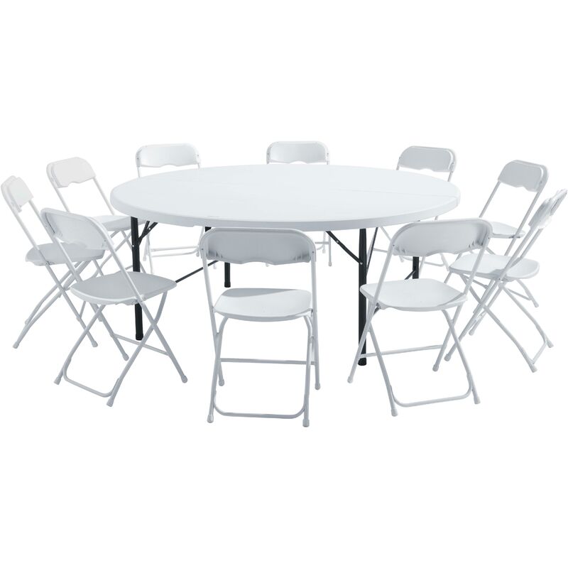 Ensemble table ronde et 8 chaises pliantes - Blanc