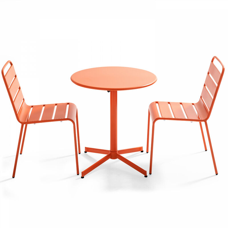 Oviala - Ensemble table de jardin ronde et 2 chaises métal orange - Palavas - Orange