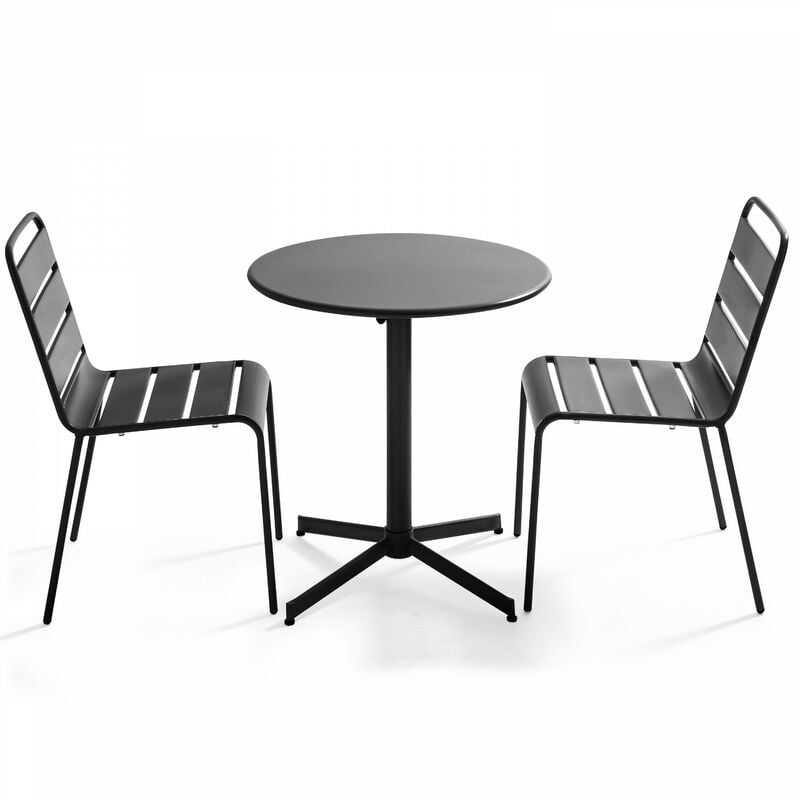 Oviala - Ensemble table de jardin ronde et 2 chaises métal gris - Palavas - Gris Anthracite