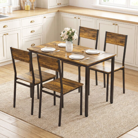 Ensemble table salle à manger avec 4 chaises. table de cuisine avec chaises 4 personnes. pieds en métal. brun rustique