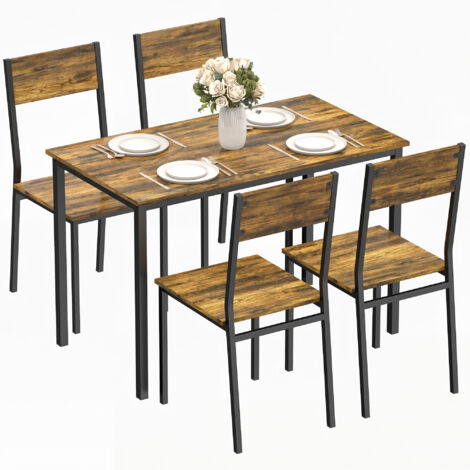 Ensemble table salle manger 4 chaises table cuisine chaises 4 personnes pieds métal brun rustique