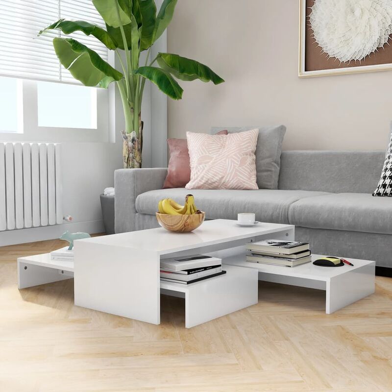 Bh Design - Ensemble tables basses gigognes Blanc brillant 100x100x26,5 cm