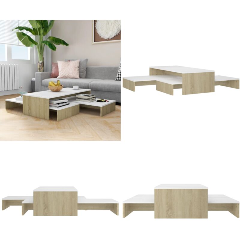 Vidaxl - Ensemble de tables basses gigognes Blanc chêne 100x100x26,5 cm - Table Basse - Ensemble De Tables - Meubles De Salon - Table D'appoint