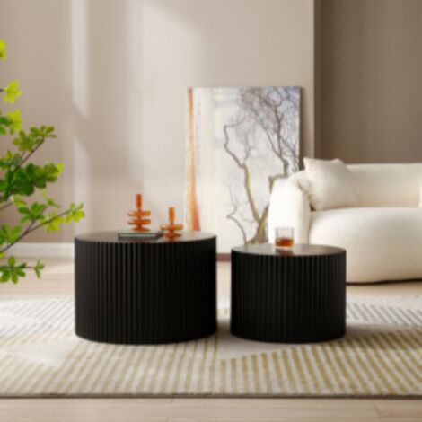 Ensemble tables gigognes noires mates bords ondulés, design moderne emboîtable