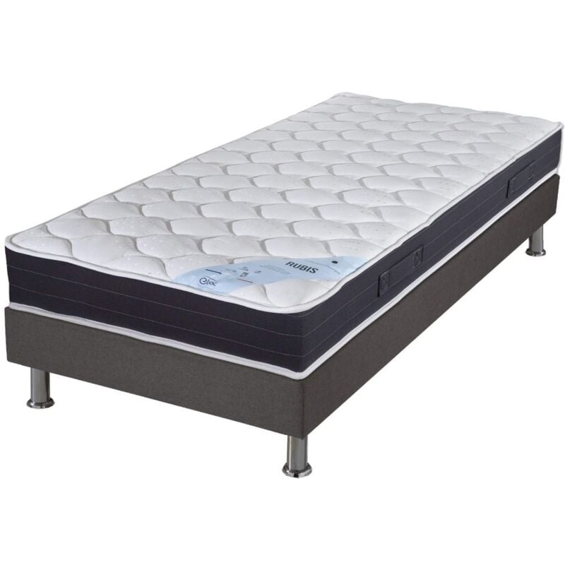 Matelas + sommier tapissier 80x190 Ressorts - Rubis - Soutien très ferme - Gris