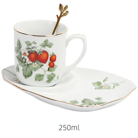 Ensemble tasse à café rétro franais avec cuillère, 250ml, avec bord doré, soucoupe, mignon, imprimé de fruits, tasse de thé de l&39après-midi, pour la maison, Restaurant, café,Stye 2 Set