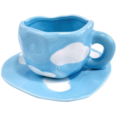 Ensemble tasse et soucoupe à café, service à thé motif ciel bleu et nuages